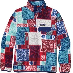 Patagonia Synchilla Snap-T Pullover Nordic Patchwork Mosaic Red White Blue XS